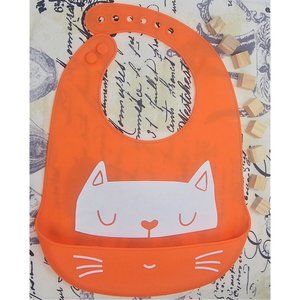 Baby Bibs Easily Wipe Clean -Silicone Orange Cat